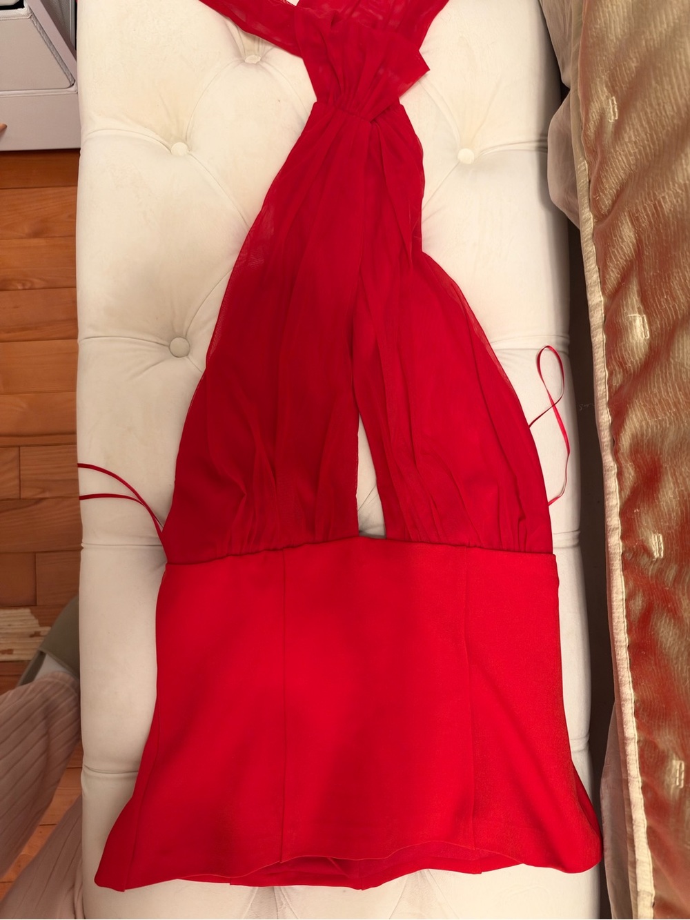 Red Halter tie at neck top